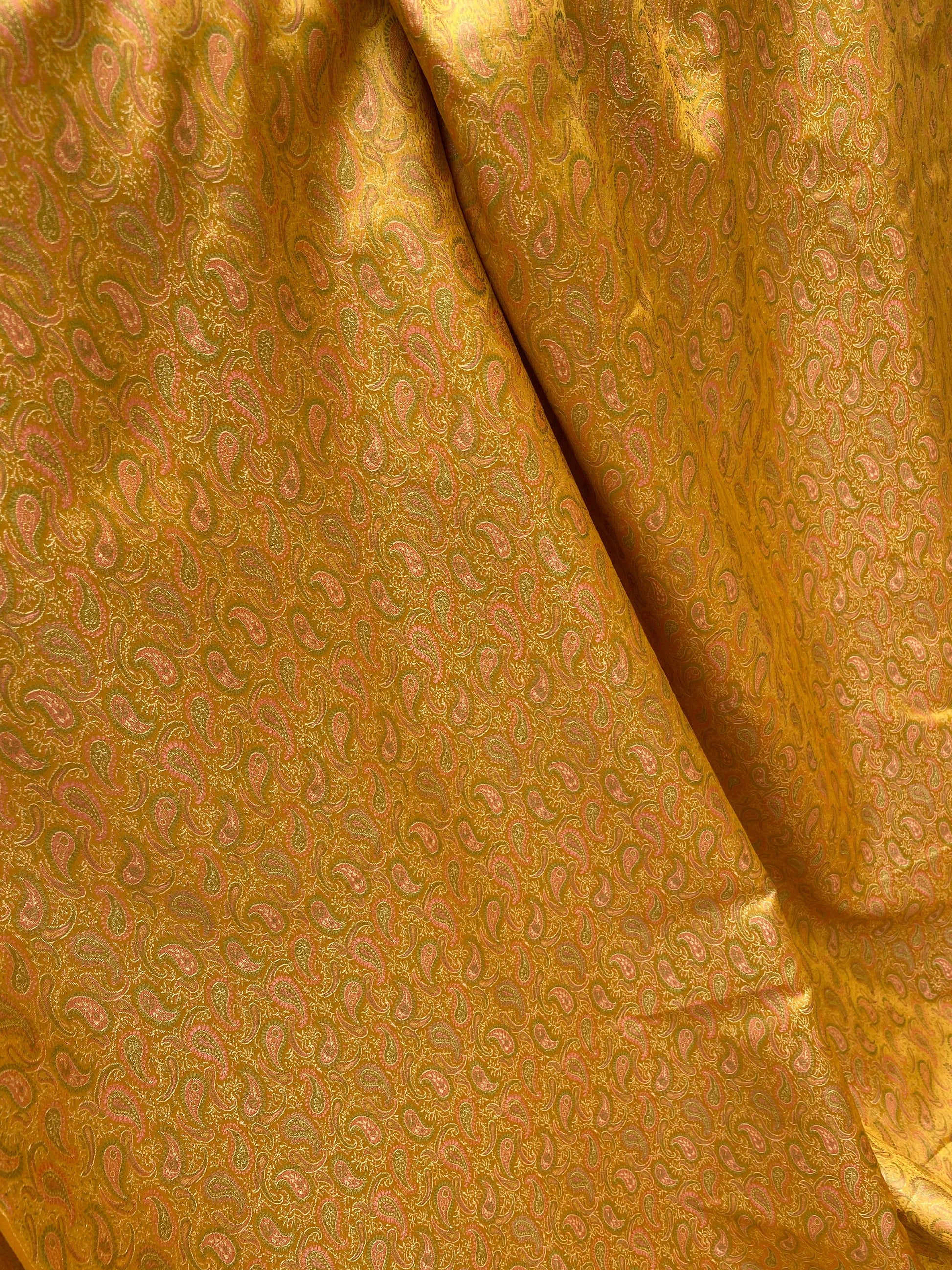 Yellow Handloom Pure Katan Silk Brocade Banarasi Fabric by Shades Of Benares - banarasi - banarasi saree shop