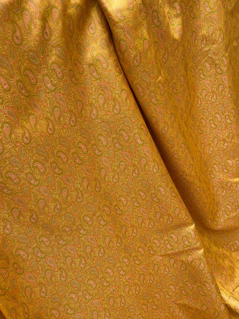 Yellow Handloom Pure Katan Silk Brocade Banarasi Fabric - Shades Of Benares