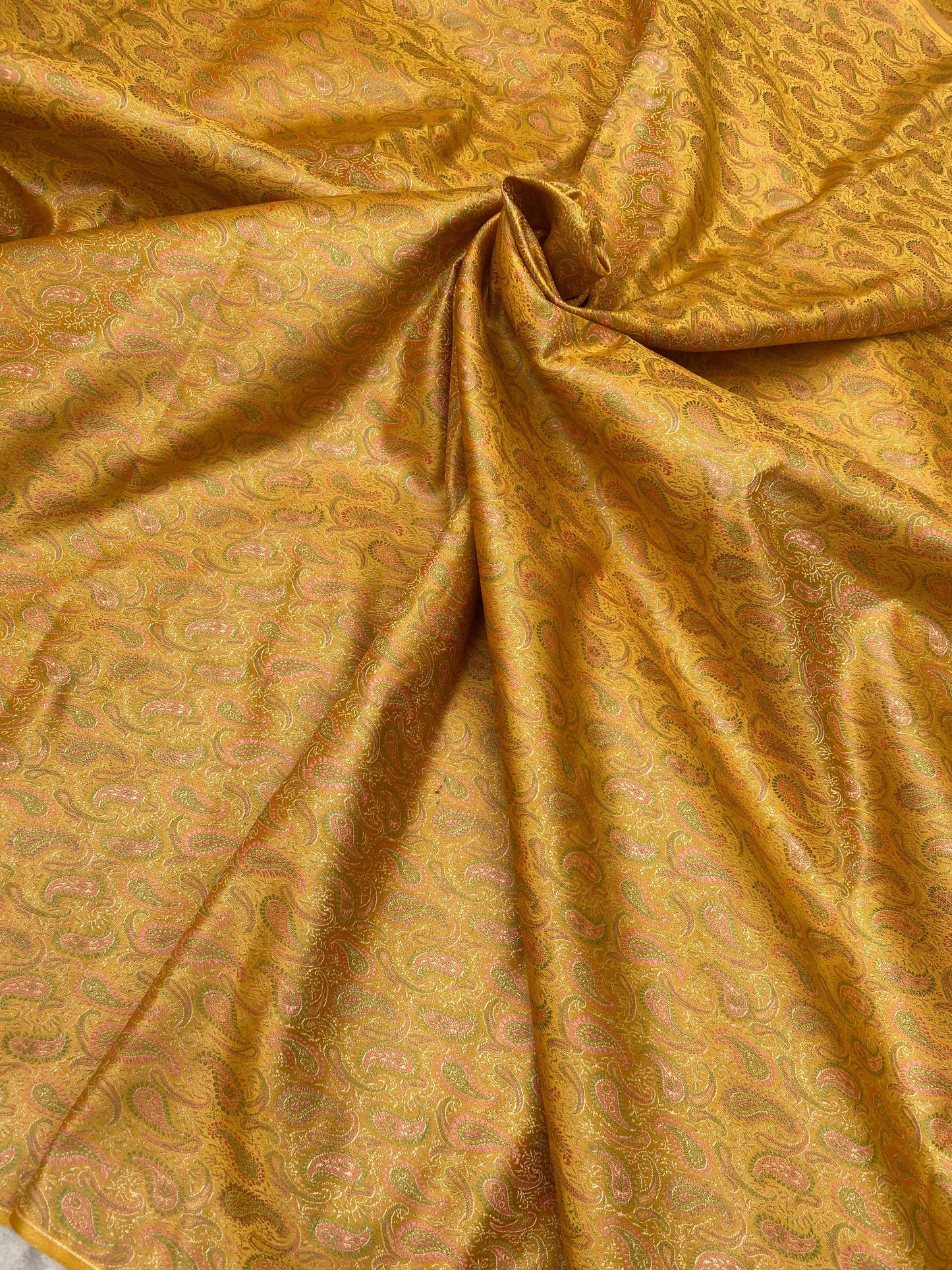 Yellow Handloom Pure Katan Silk Brocade Banarasi Fabric by Shades Of Benares - banarasi - banarasi saree shop