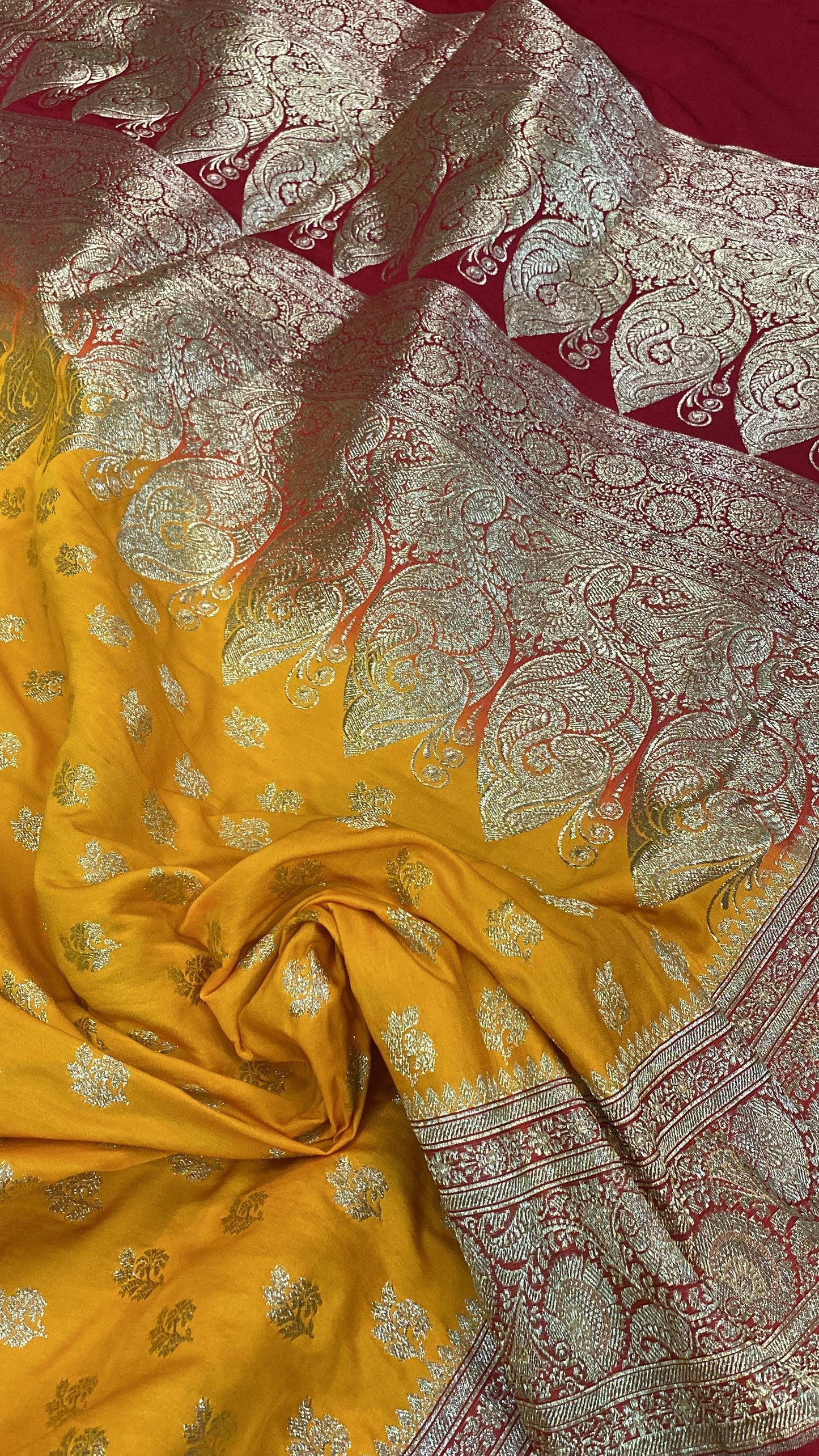 Yellow Handloom Pure Satin Silk Banarasi Saree by Shades Of Benares - banarasi - banarasi saree shop