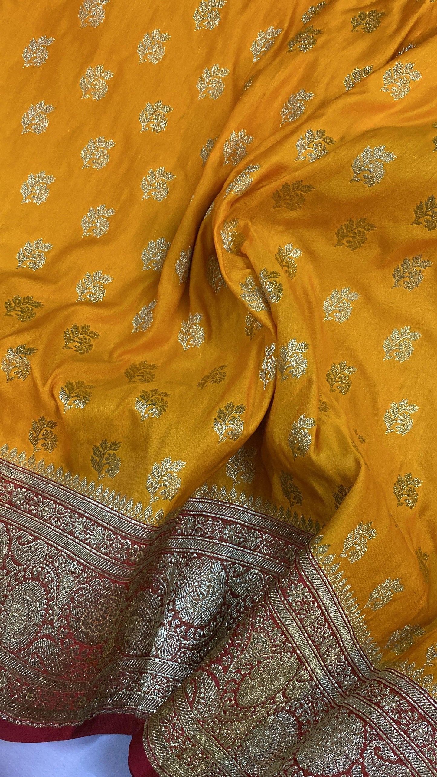 Yellow Handloom Pure Satin Silk Banarasi Saree by Shades Of Benares - banarasi - banarasi saree shop