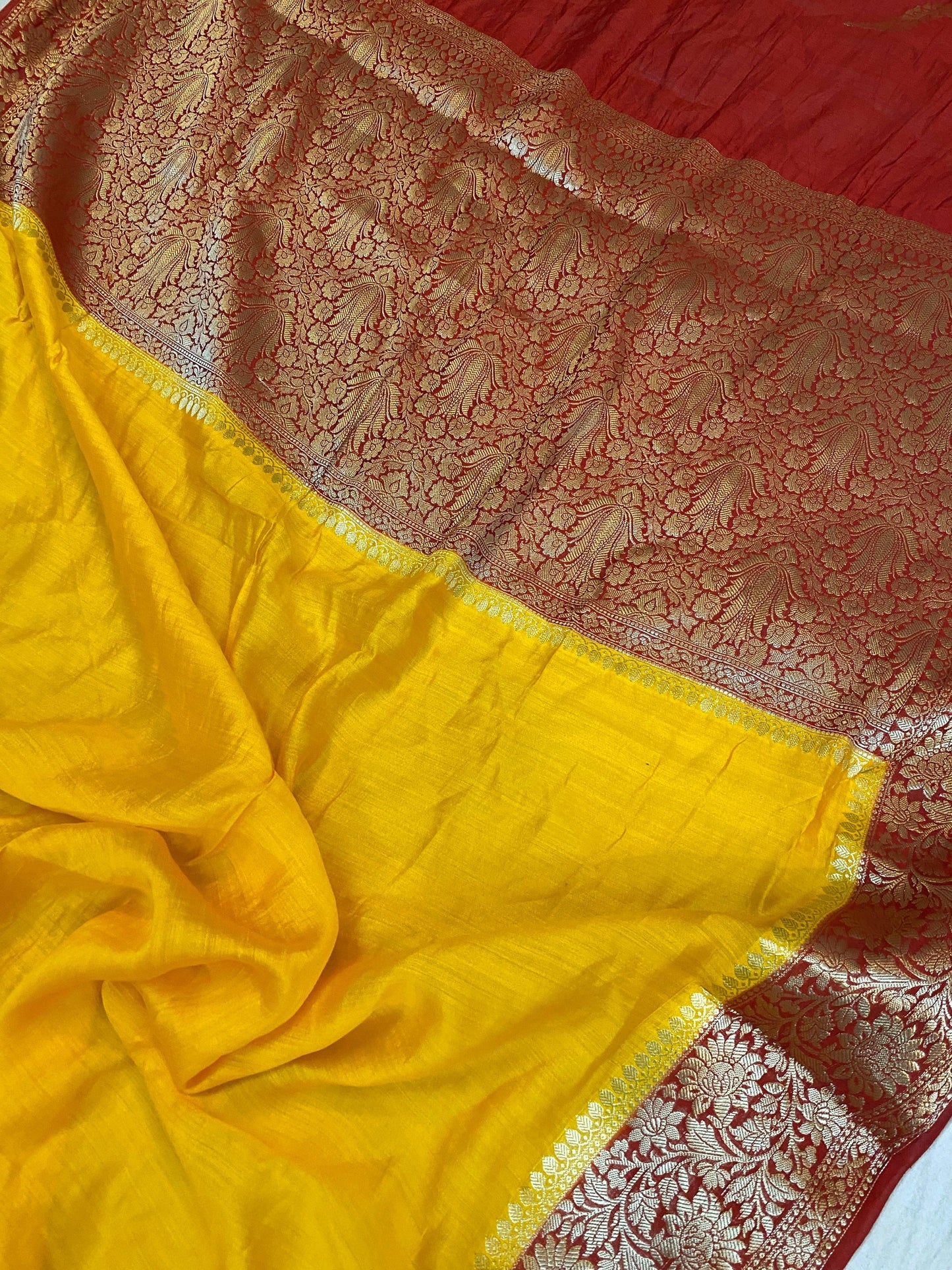 Yellow Pure Banarasi Katan Silk Handloom Saree - Kadhwa Border & Pallu by Shades Of Benares - banarasi - banarasi saree shop