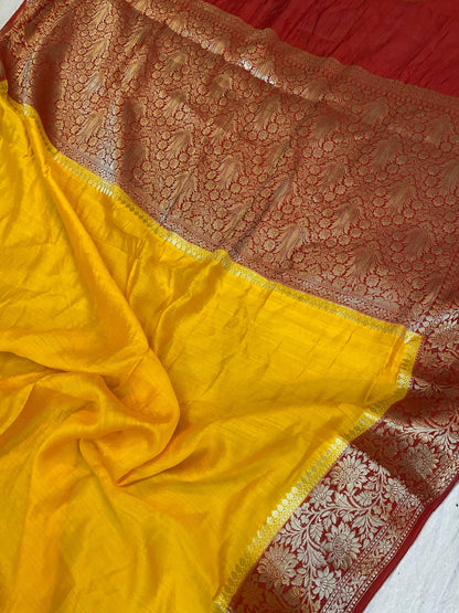 Yellow Pure Banarasi Katan Silk Handloom Saree - Kadhwa Border & Pallu by Shades Of Benares - banarasi - banarasi saree shop