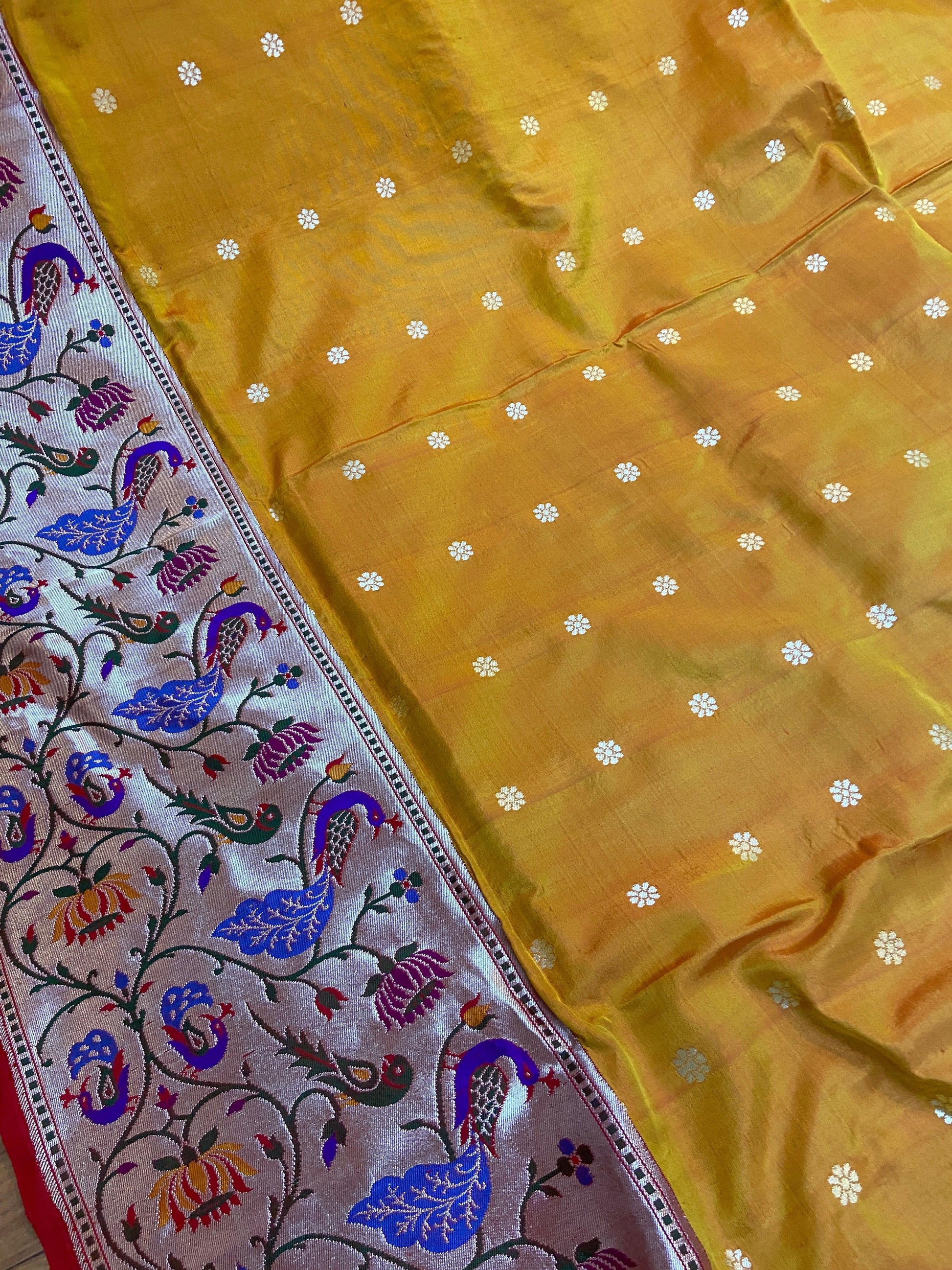 Yellow Pure Banarasi Katan Silk Handloom Saree- Kadhwa Paithani by Shades Of Benares - banarasi - banarasi saree shop