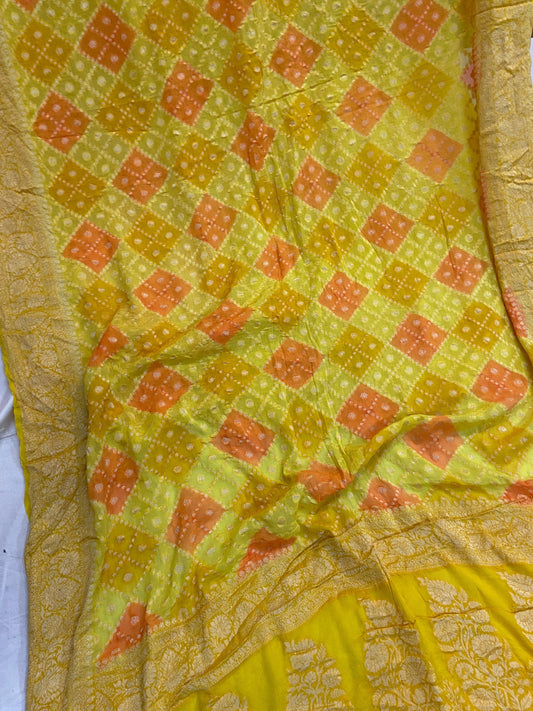 Yellow Pure Banarasi Khaddi Georgette Handloom Saree - Rangkaat by Shades Of Benares - banarasi - banarasi saree shop