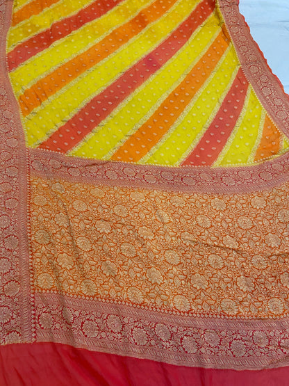 Yellow Pure Banarasi Khaddi Georgette Handloom Saree - Rangkaat by Shades Of Benares - banarasi - banarasi saree shop