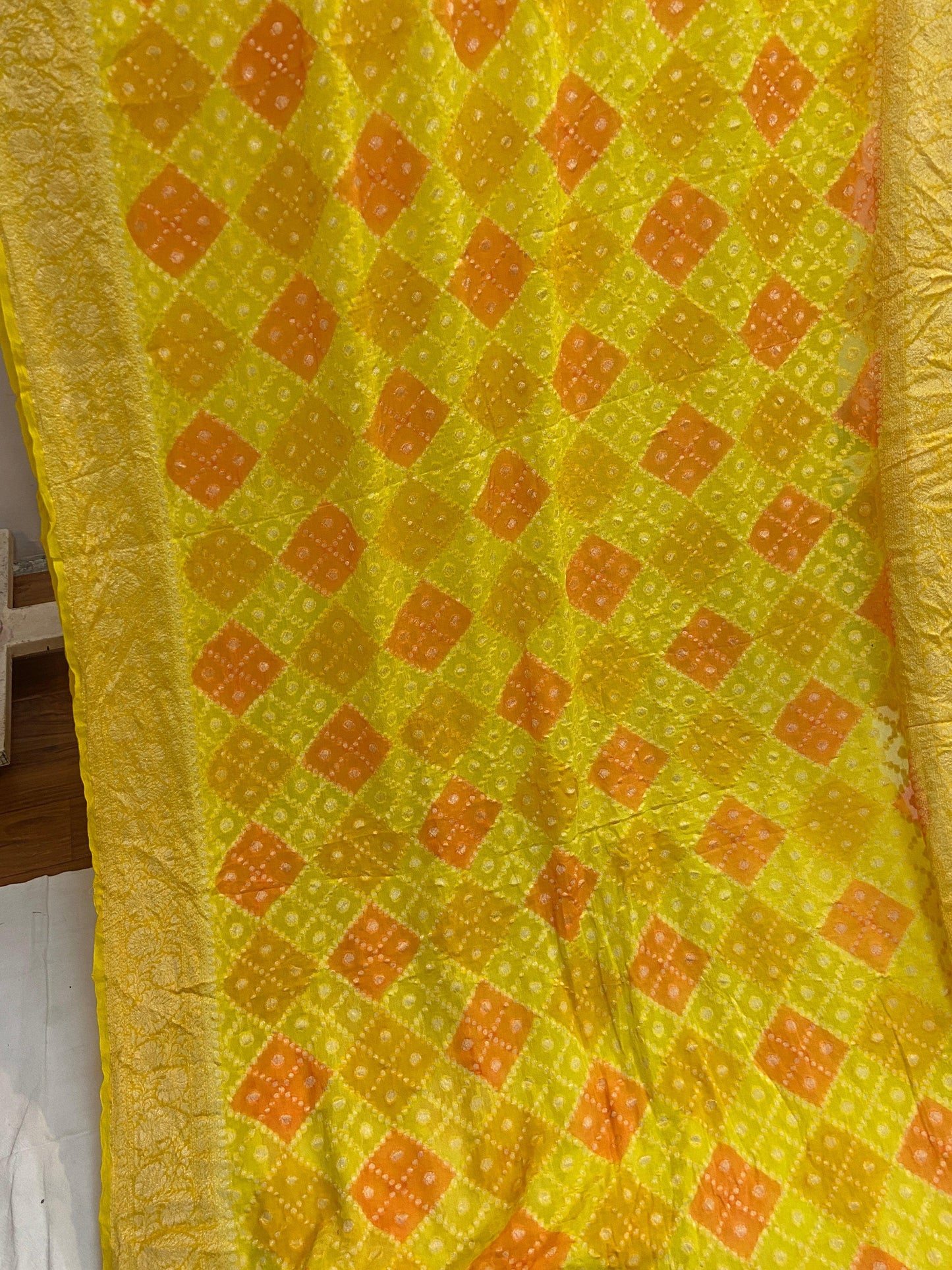 Yellow Pure Banarasi Khaddi Georgette Handloom Saree - Rangkaat by Shades Of Benares - banarasi - banarasi saree shop