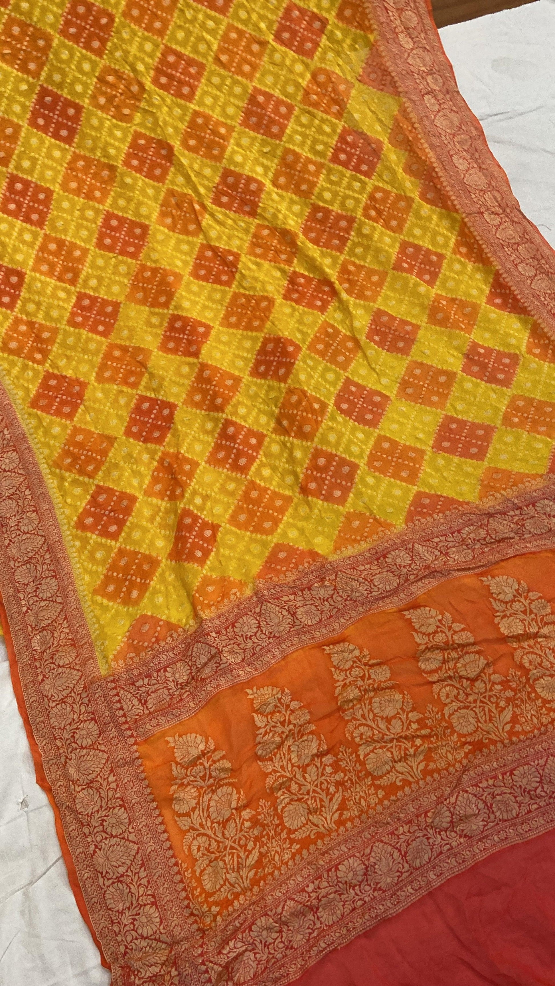 Yellow Pure Banarasi Khaddi Georgette Handloom Saree - Rangkaat by Shades Of Benares - banarasi - banarasi saree shop