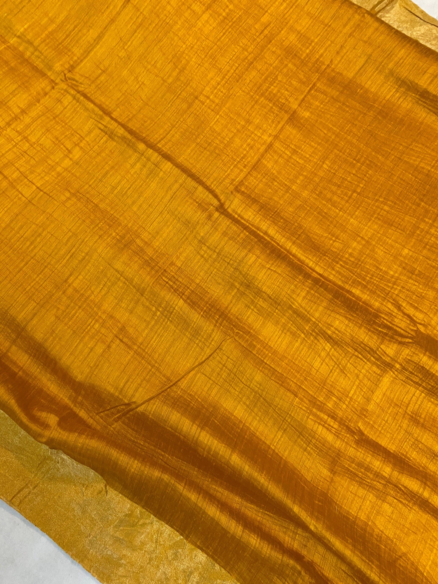 Yellow Pure Banarasi Tussar silk handloom Khaddi saree with blouse piece by Shades Of Benares - banarasi - banarasi saree shop