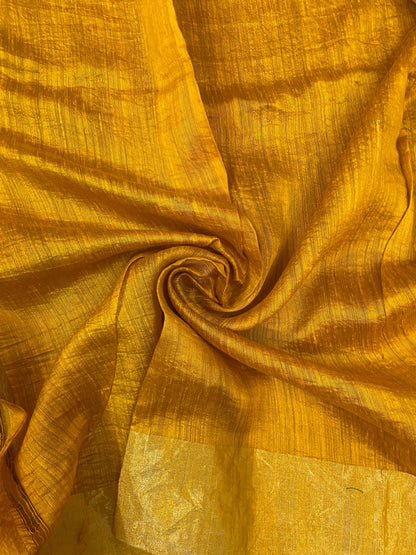 Yellow Pure Banarasi Tussar silk handloom Khaddi saree with blouse piece by Shades Of Benares - banarasi - banarasi saree shop