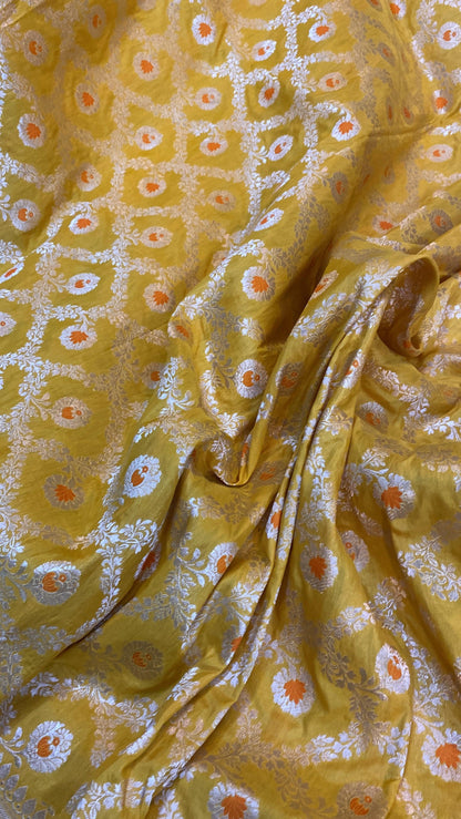 Yellow Pure Katan Silk Handloom Banarasi Saree by Shades Of Benares - banarasi - banarasi saree shop